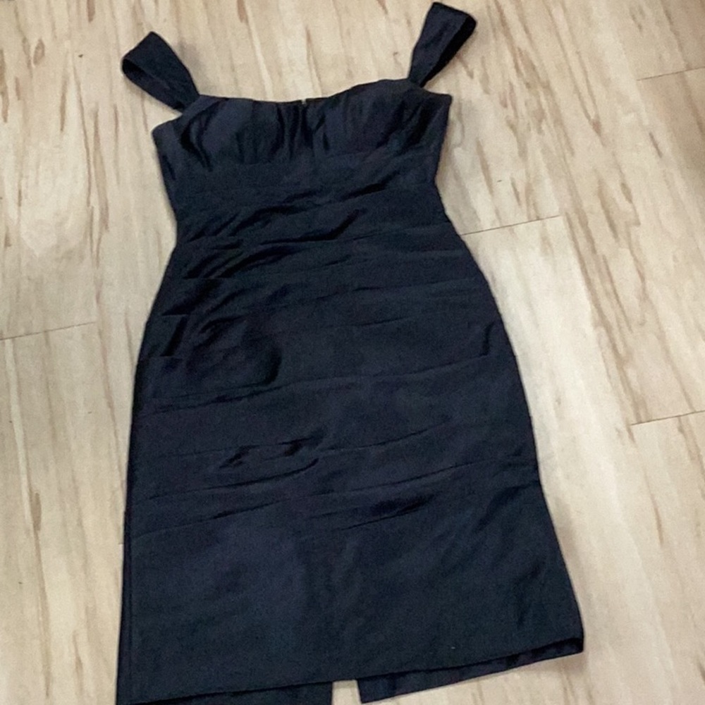 Bill‎ Levkoff Black Ruched Bodycon Formal Bridesmaid Wedding Party Satin Dress